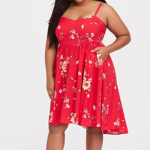 torrid Dresses & Skirts - torrid 4x red floral challis hi-lo skater dress